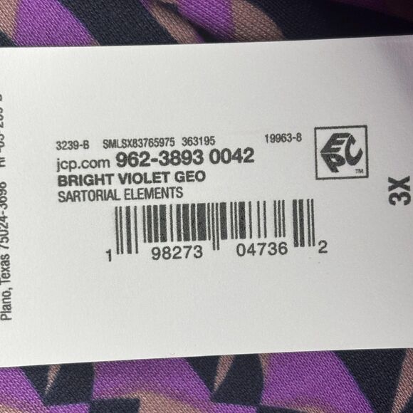 Liz Claiborne Shirt Womens 3X Bright Violet Geo V-Neck Tie Front Long Sleeve - Picture 7 of 16